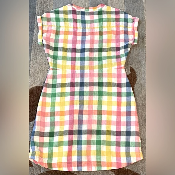 Boden Short Sleeve Evie Linen Shirt Mini Dress in Iguana Party Pink Gingham - Picture 7 of 8